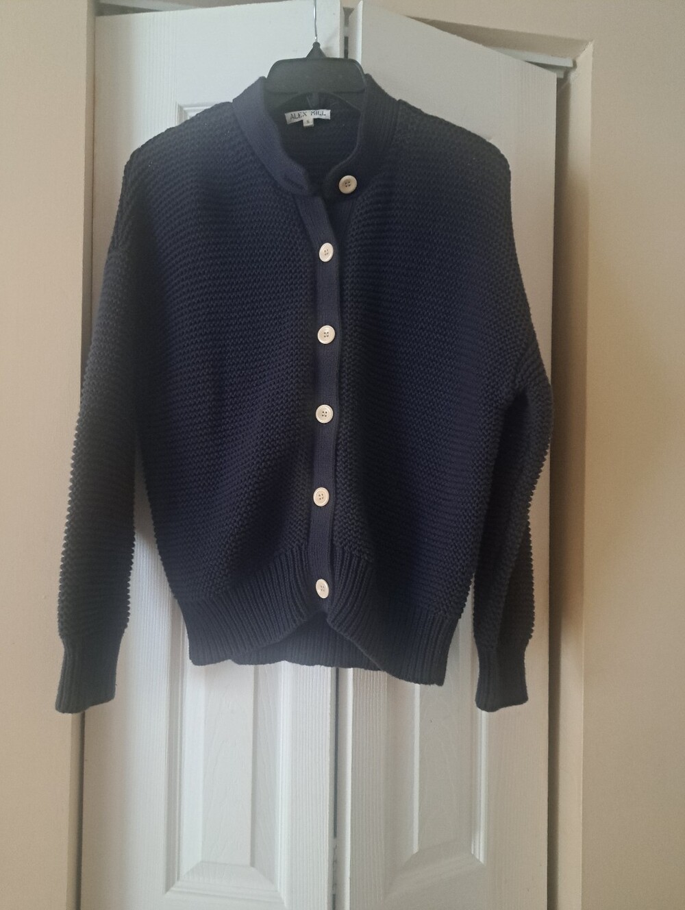 Alex Mill Nico Navy Chunky Button-Front Cotton Knit Sweater W/ Drop Sleeve SzS